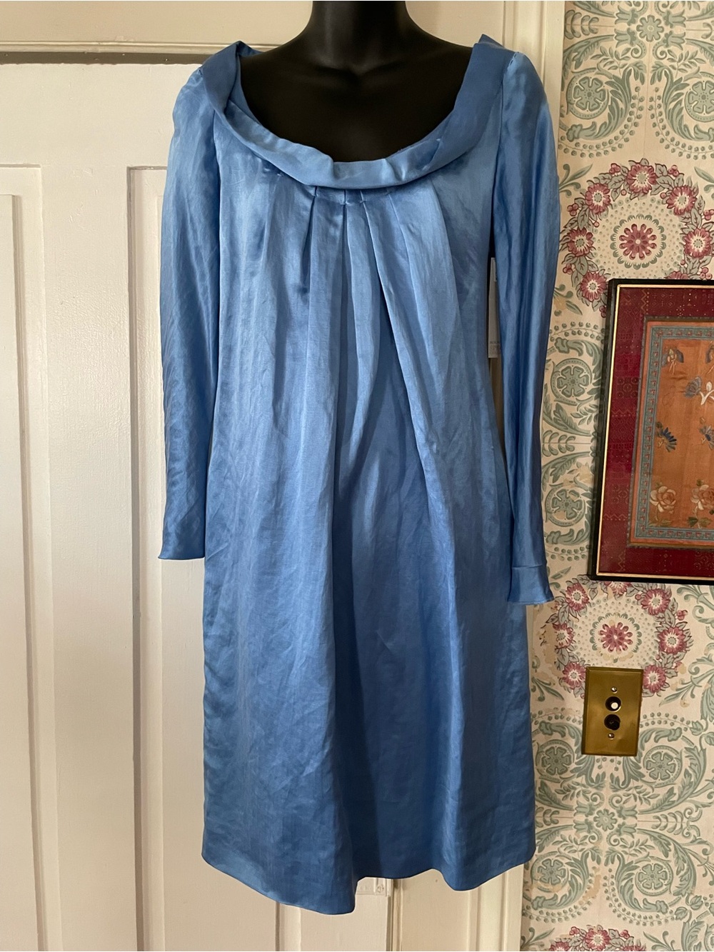 ALBERTA FERRETTI Solid Blue Long Sleeve Dress